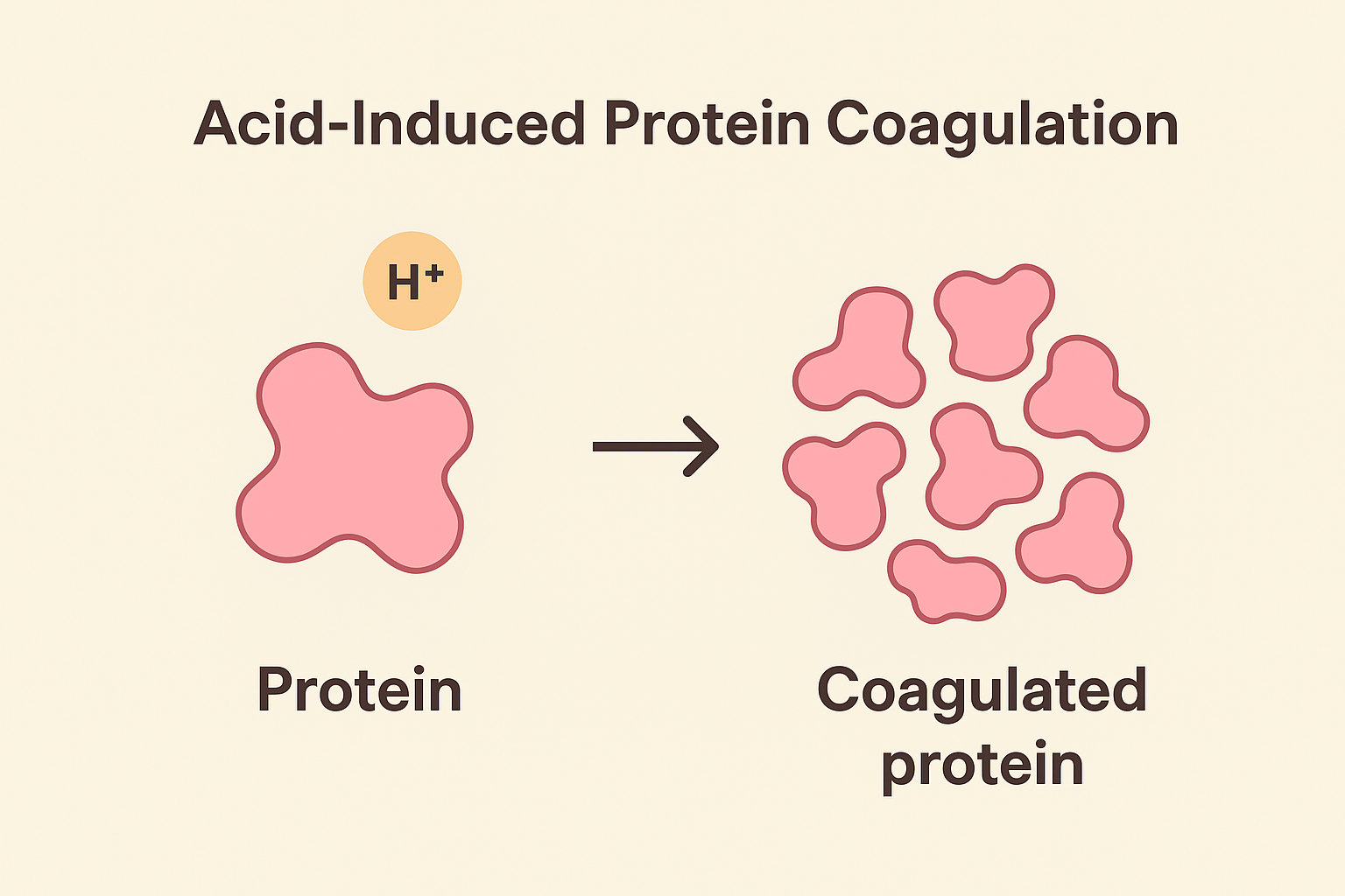 A diagram depicting the process of acid-induced protein coagulation