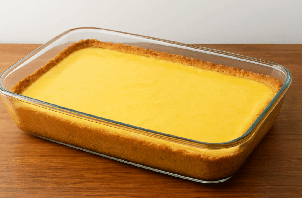 A picture of a key lime pie fresh out of the oven.