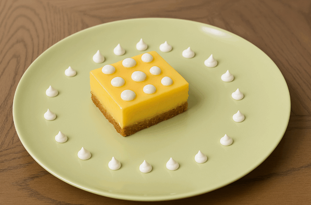 The perfect slice of key lime pie with a beautiful, glossy surface, decorated it with delicately piped whipped cream.